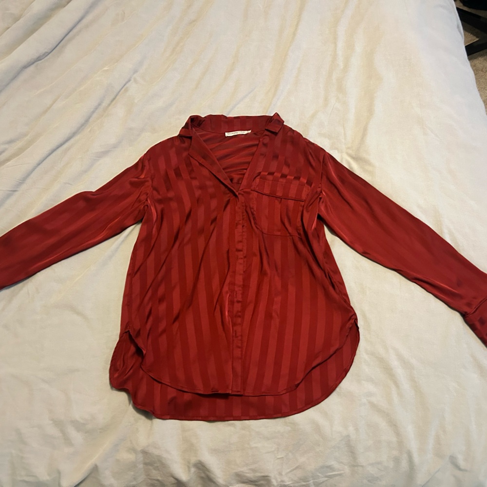 Abercrombie & Fitch Striped Red Button Down Shirt